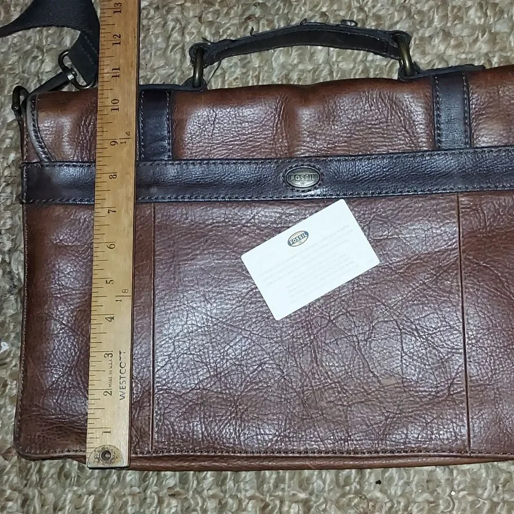 Vintage Fossil Leather Crossbody Messenger Laptop Bag